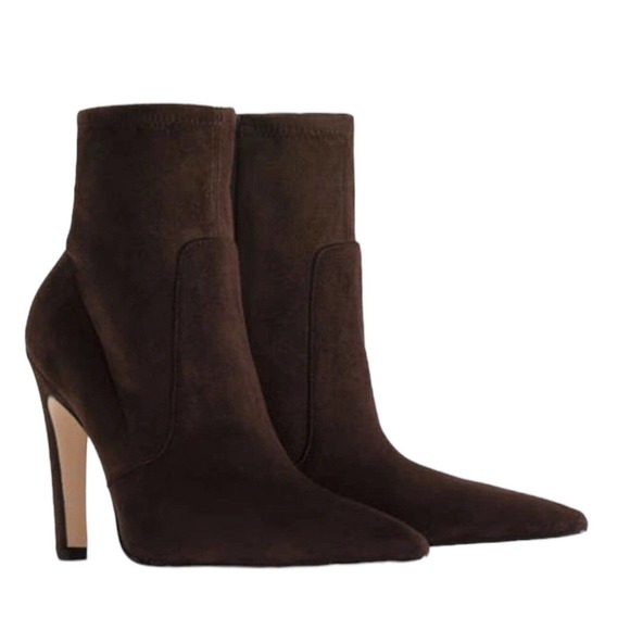 NWT Good American The Icon Bootie Chocolate Brown Suede Heeled Booties Sz 8 - Picture 3 of 9